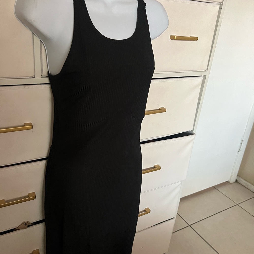 Black Sleeveless Halter Midi Dress for Cocktail